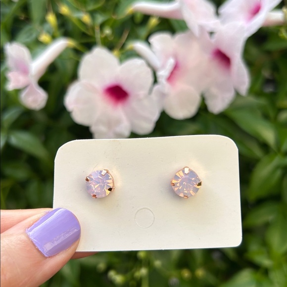 Pink Opal + Rose Gold Crystal Earrings - Picture 8 of 8